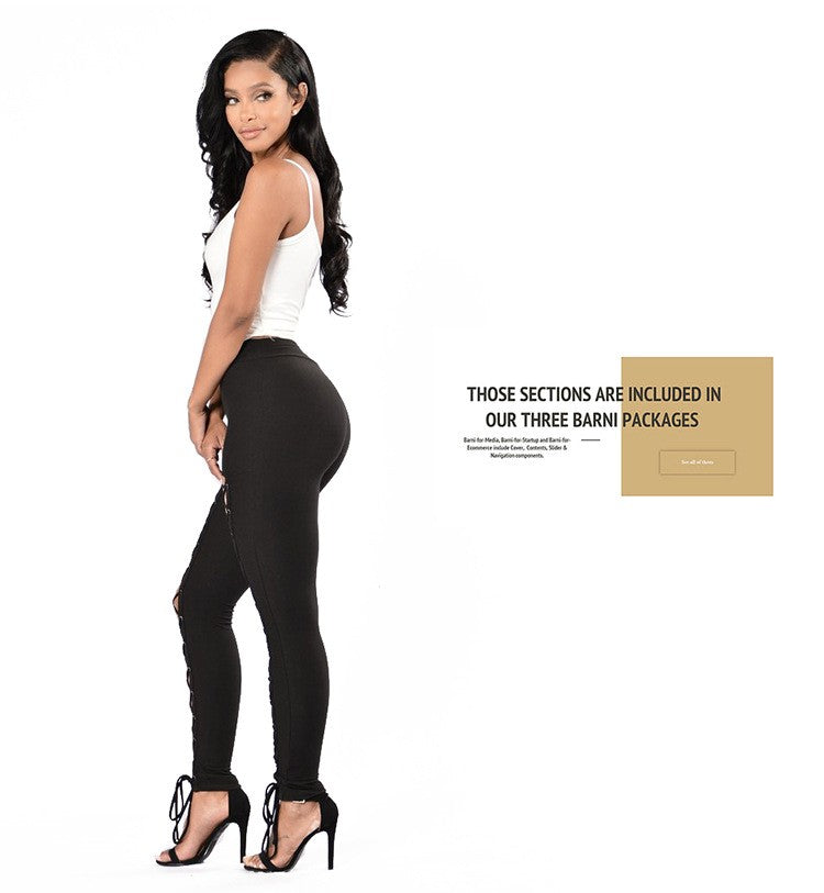Sexy Cross-Strap High-Waist Leggings with Eyelet Detail, Stretch Polyester Blend, Solid Color Cropped Pants for Women - Perfect for Fall/Spring