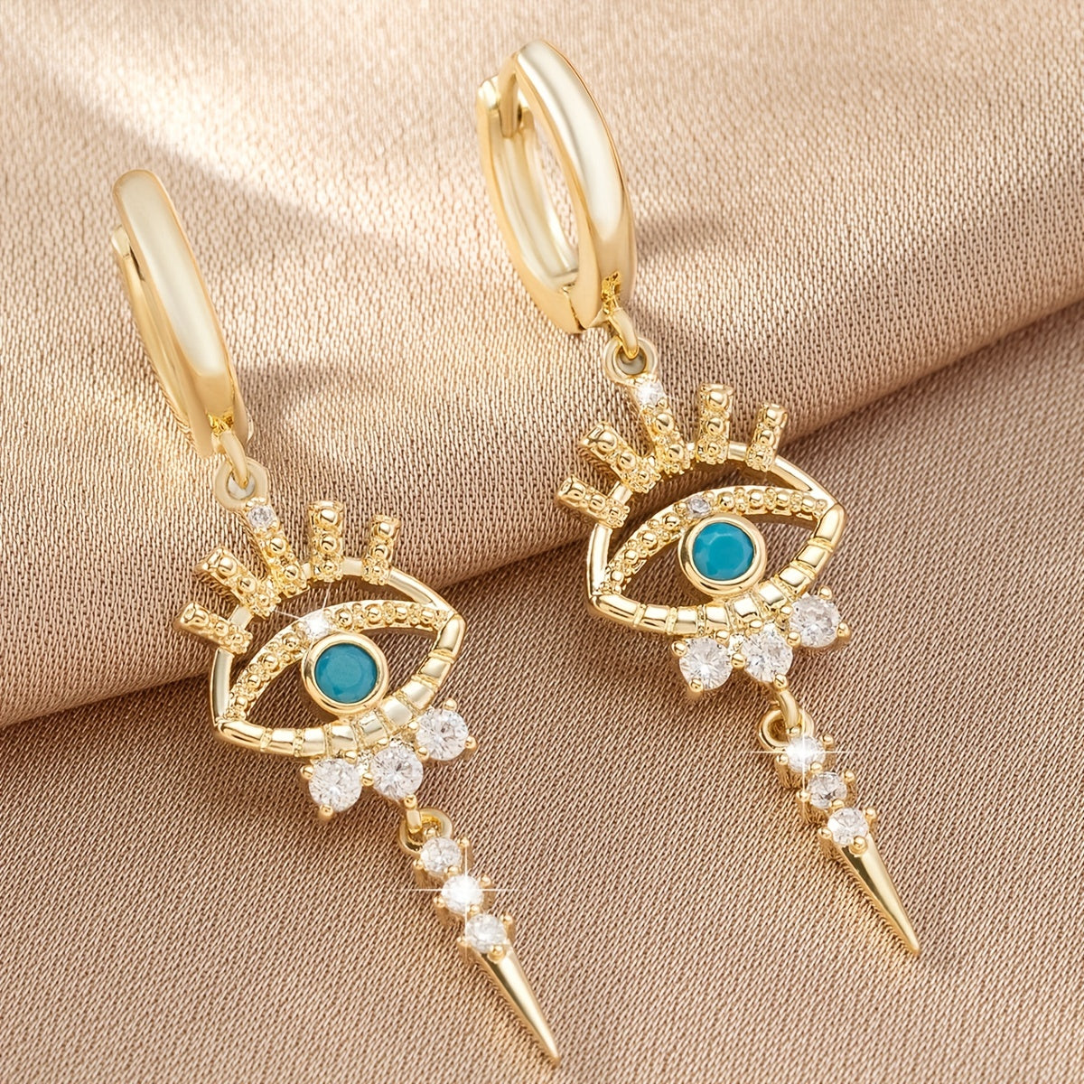 One Pair of Luxury Copper-Inlaid Synthetic Evil Eye Pendant Earrings Dating Gift