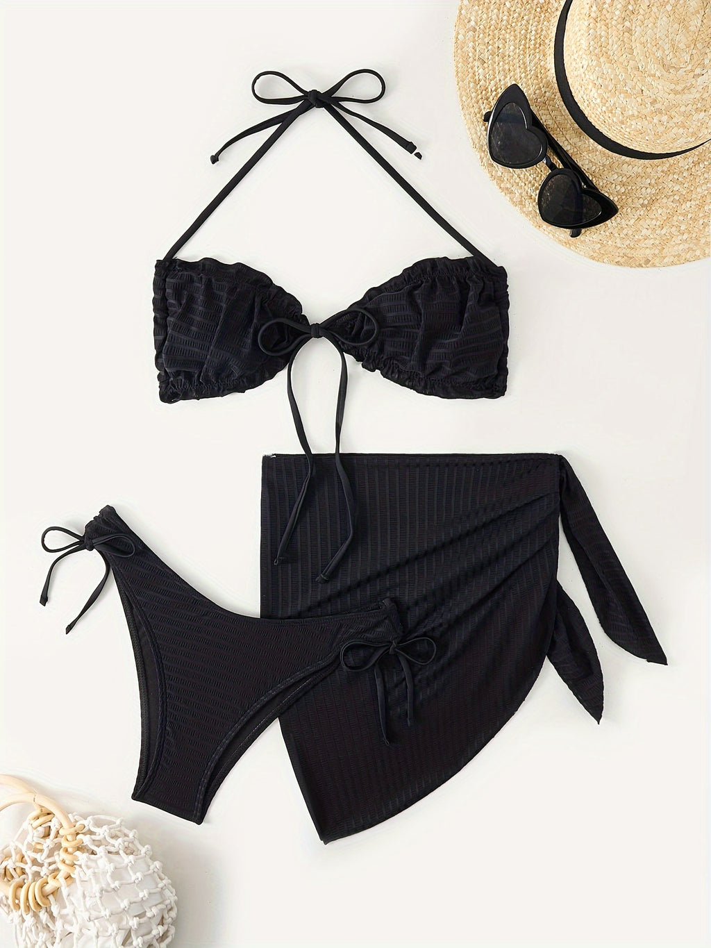 Sexy Fashion Solid Color Bikini Three-piece Set