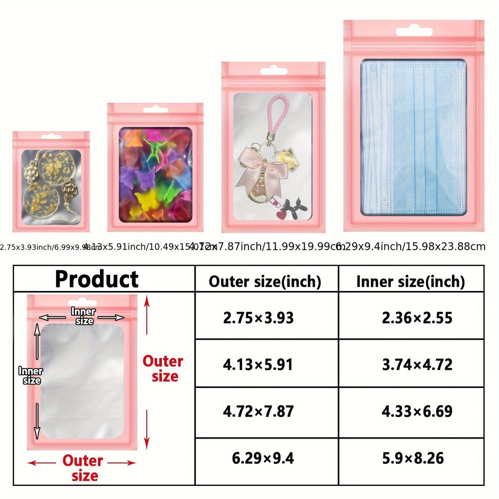 [Holographic Zipper Lock Bags] 100-Pack Holographic Zipper Lock Resealable Bags | Moisture-Proof Aluminum Foil Polyester Film Flat Transparent Window Pouch for Electronics/Jewelry/Cosmetics Organization, 4 Size Options, Non-f