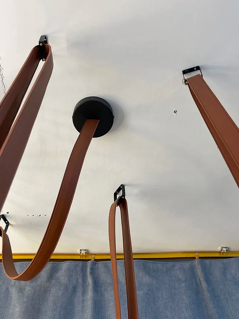 Art Deco White Glass Chandeliers Brown Black Artificial Leather Lighting G9 Bulb For Hall Parlor Dining Room Office Kitchen