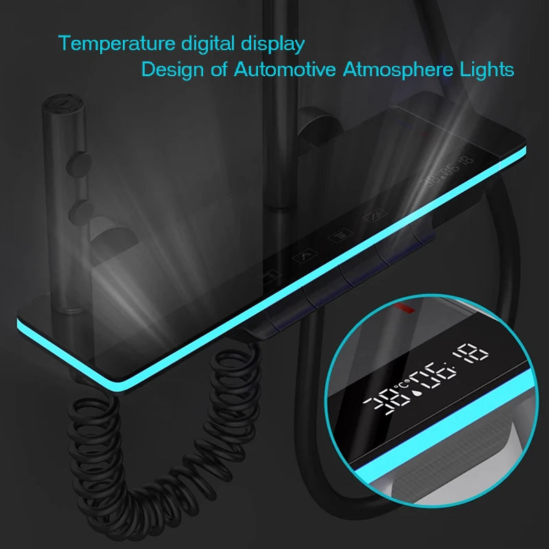 Bathroom Smart Shower System Set Bathtub Rainfall Digital Display Temperature Mixer Rain Shower Faucet Sets with Atmosphere Lamp