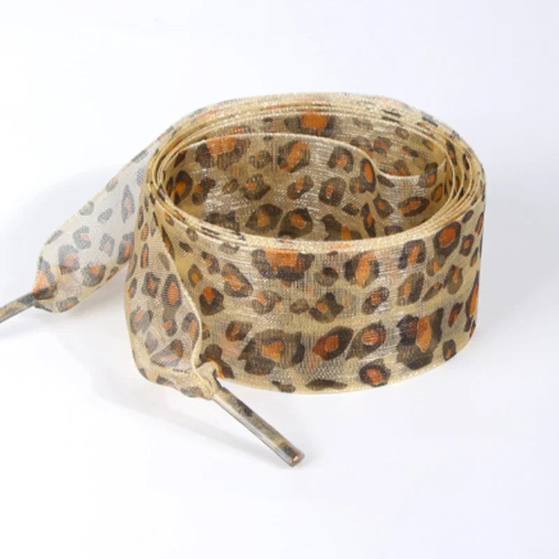 1 Pair Fashion Leopard Print Exquisite Laces for White Shoes 2.5cm Widen Silk Satin Shoelaces for Canvas Sneakers Sport Shoes