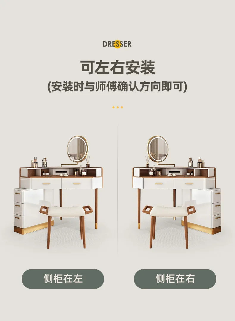 Women Makeup Dressing Table Vanity Desk Angle Bedroom Luxury Corner Hairstyle Dresser Table with Mirror Penteadeira Furniture