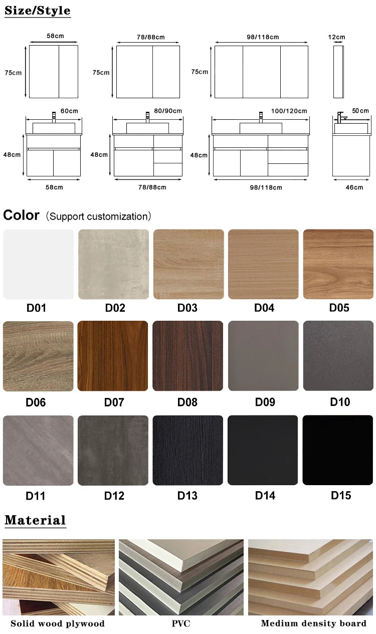 Wall-hung Bathroom Vanities Furniture Mounted Bathroom Waterproof Mirror Cabinet Double Wash Bathroom Cabinet