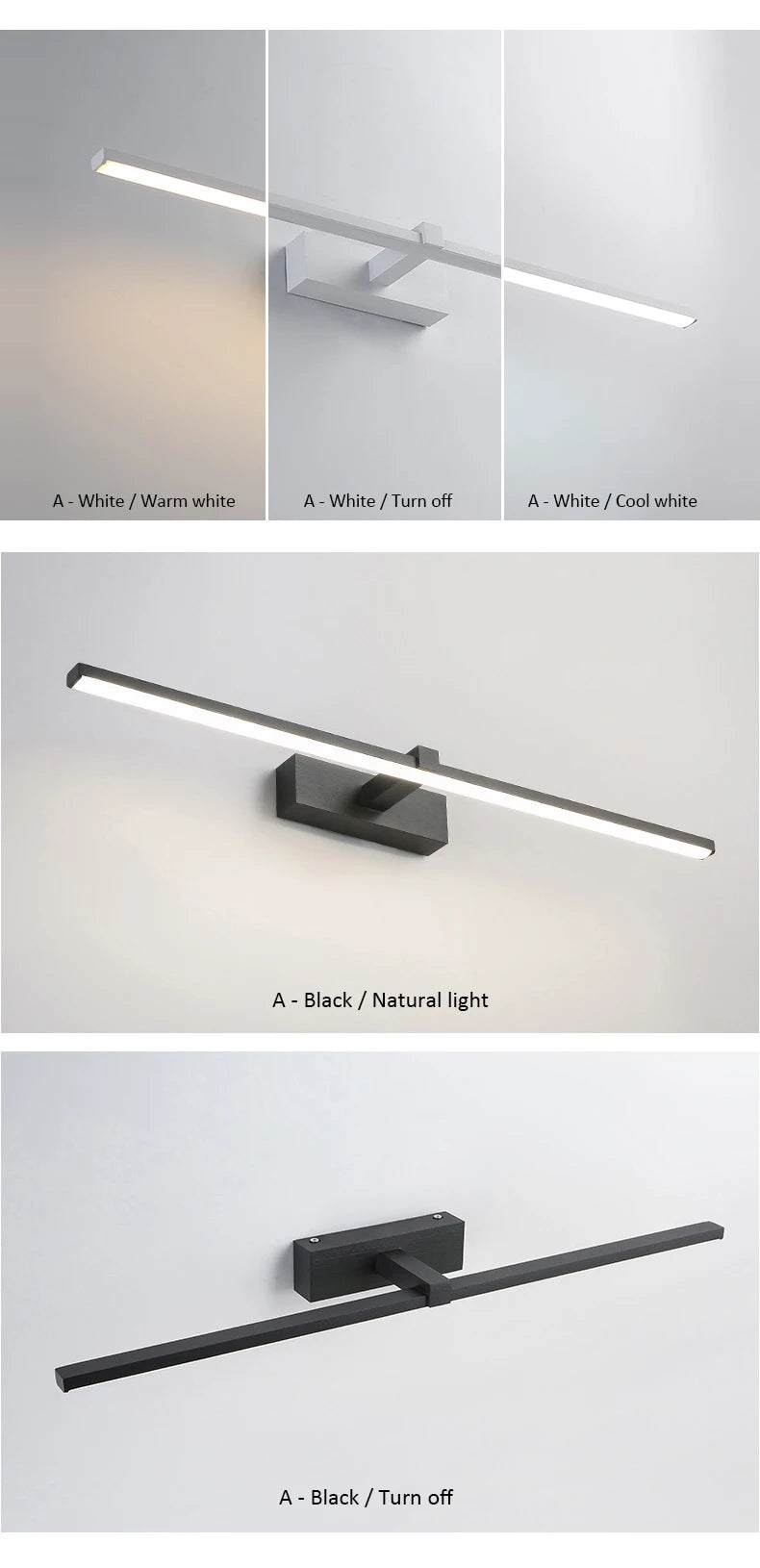 Bathroom LED Wall Lamp Mirror Light Indoor Lighting 40/60/80/100cm Long Strip Light Bedroom Washroom Kitchen Luminaire Lustre