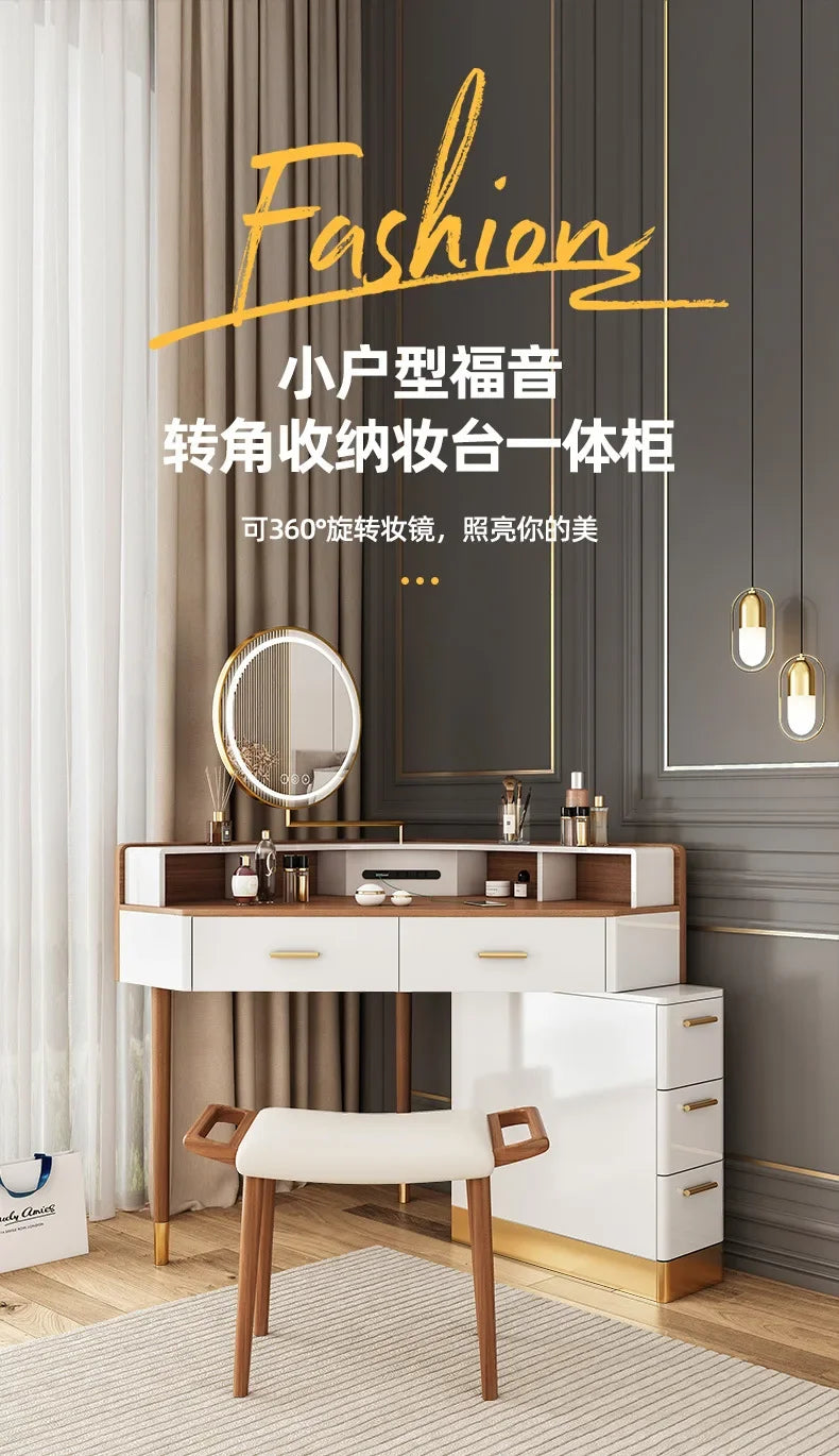 Women Makeup Dressing Table Vanity Desk Angle Bedroom Luxury Corner Hairstyle Dresser Table with Mirror Penteadeira Furniture