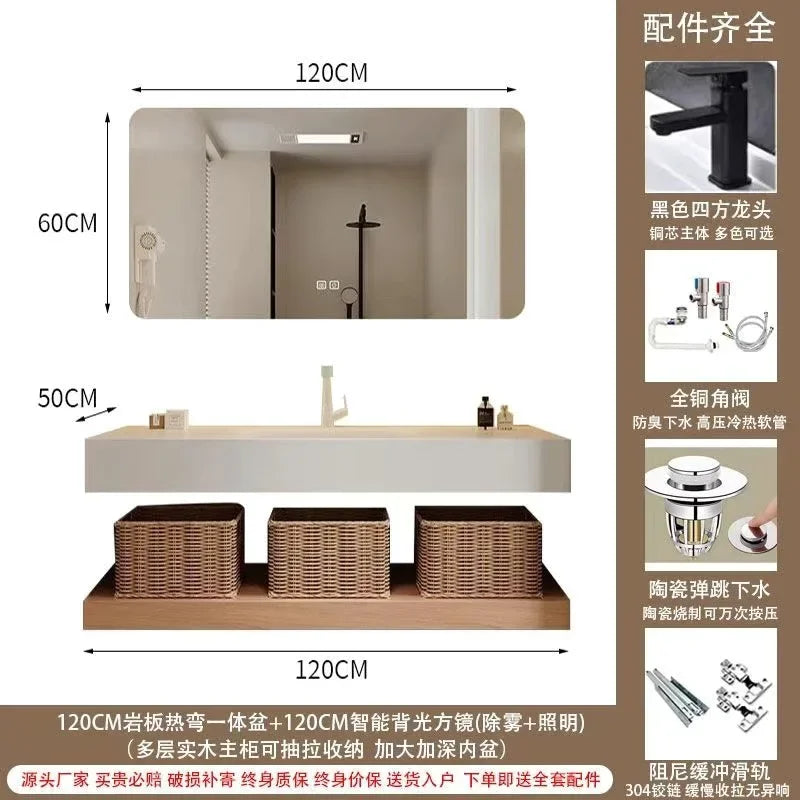 Bathroom Cabinet Slab Hot Bending Integrated Basin Wall-Mounted Bathroom Vanity Wall Hung Storage Vanity Cabinet with Basin