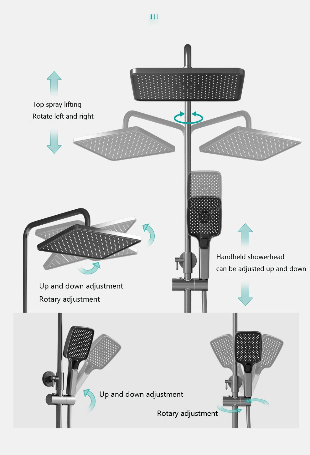 Bathroom Smart Shower System Set Bathtub Rainfall Digital Display Temperature Mixer Rain Shower Faucet Sets with Atmosphere Lamp