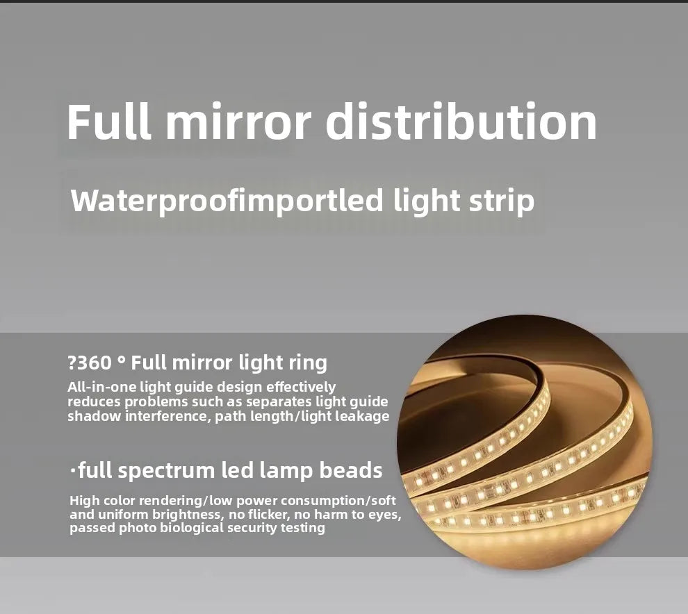 Bathroom Makeup Bathroom Mirror Non-punching Wall Hanging Diameter 50CM Smart LED Light Bathroom Mirror Anti-fog Touch Screen