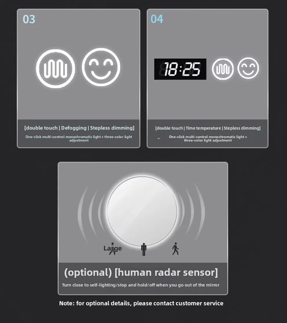 Bathroom Makeup Bathroom Mirror Non-punching Wall Hanging Diameter 50CM Smart LED Light Bathroom Mirror Anti-fog Touch Screen