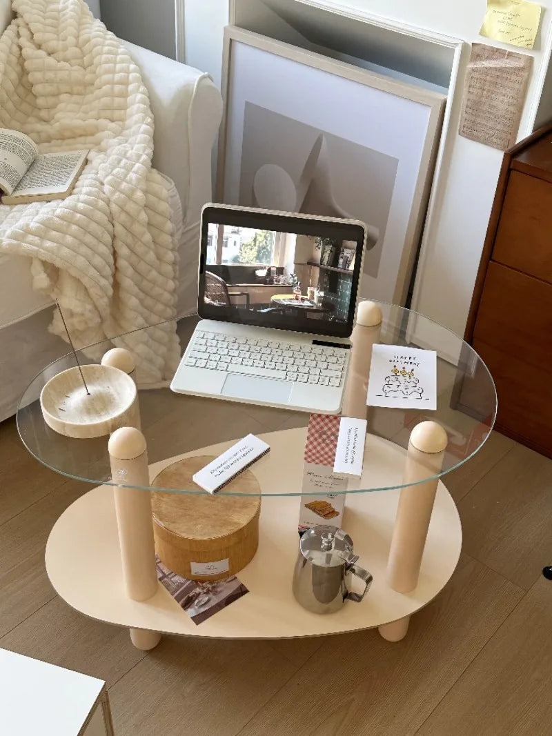 Household Living Room Simple Coffee Table Double Transparent Side Tables Modern Aesthetic Home Furniture Decoration Ornaments