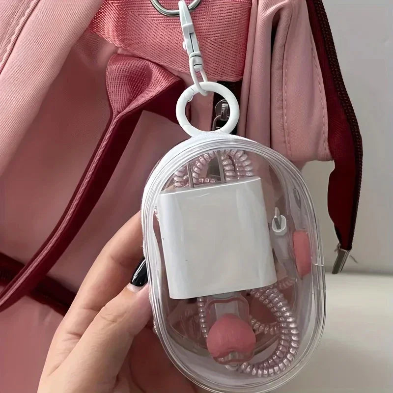 Portable Mini Transparent Charging Cable Storage Bag with Zipper Multifunctional Headphone Case Travel Accessories with Keychain
