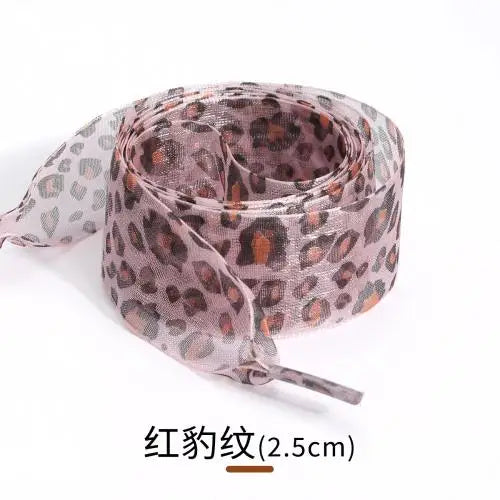 1 Pair Fashion Leopard Print Exquisite Laces for White Shoes 2.5cm Widen Silk Satin Shoelaces for Canvas Sneakers Sport Shoes