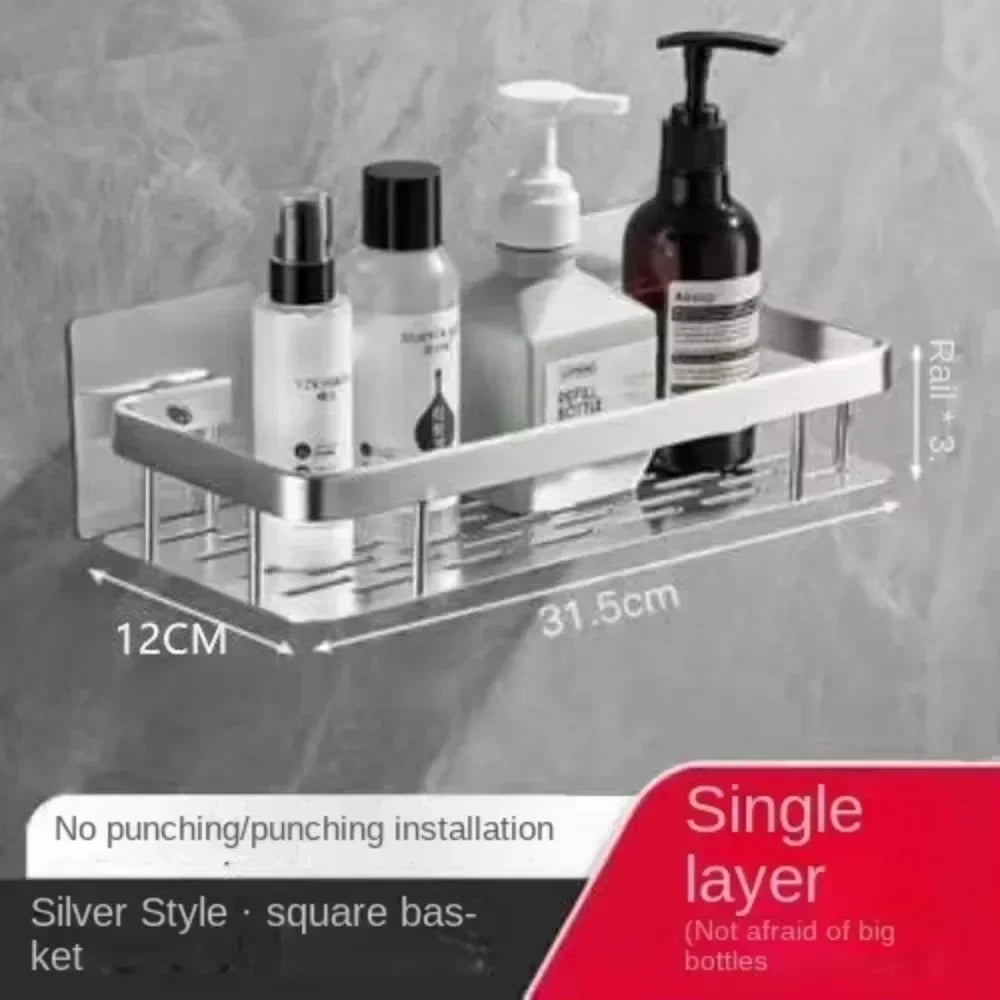 Bathroom Shelf No Drill Wall Mounted Shampoo Bottle Shower Corner Rack Toilet Storage Rack Aluminum Bathroom Kitchen Accessories