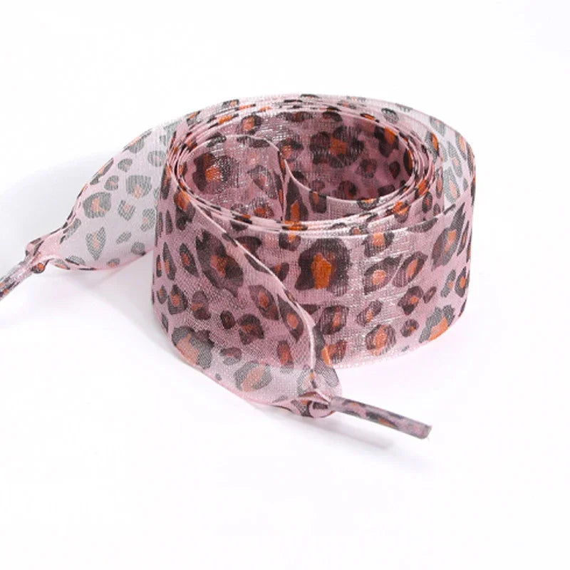1 Pair Fashion Leopard Print Exquisite Laces for White Shoes 2.5cm Widen Silk Satin Shoelaces for Canvas Sneakers Sport Shoes