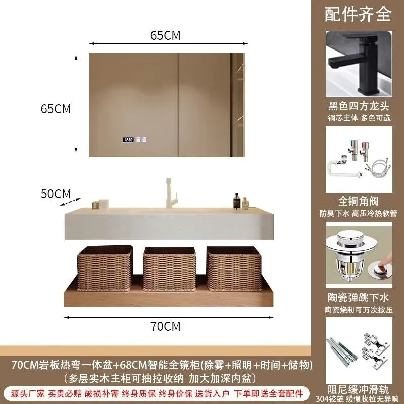 Bathroom Cabinet Slab Hot Bending Integrated Basin Wall-Mounted Bathroom Vanity Wall Hung Storage Vanity Cabinet with Basin