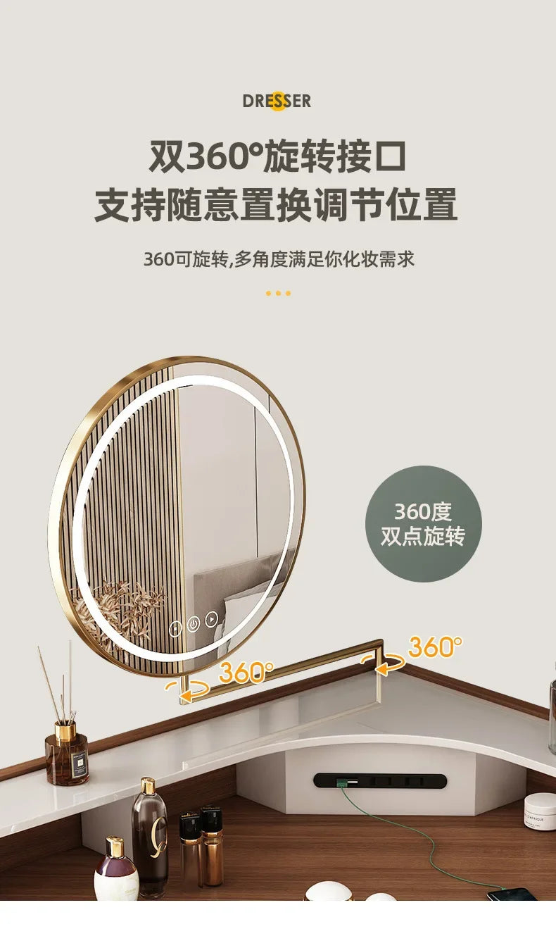 Women Makeup Dressing Table Vanity Desk Angle Bedroom Luxury Corner Hairstyle Dresser Table with Mirror Penteadeira Furniture
