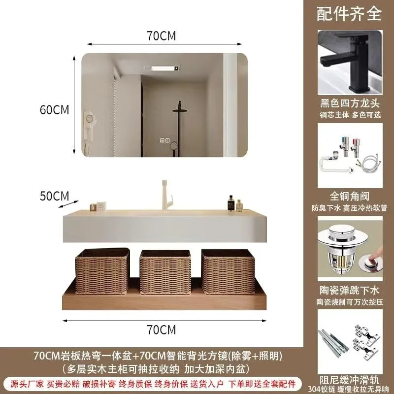 Bathroom Cabinet Slab Hot Bending Integrated Basin Wall-Mounted Bathroom Vanity Wall Hung Storage Vanity Cabinet with Basin