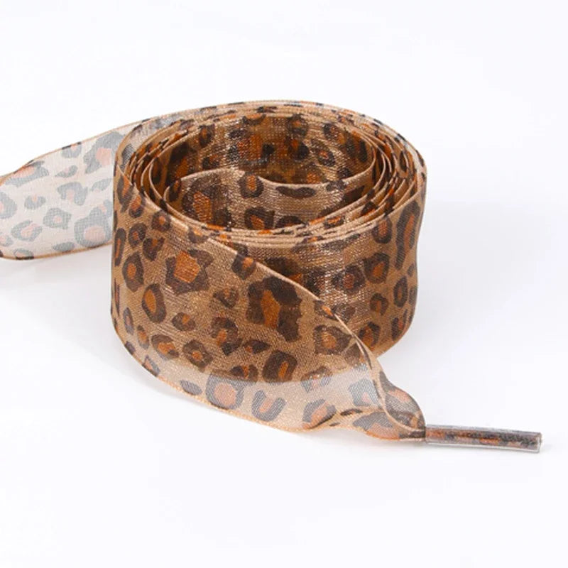 1 Pair Fashion Leopard Print Exquisite Laces for White Shoes 2.5cm Widen Silk Satin Shoelaces for Canvas Sneakers Sport Shoes