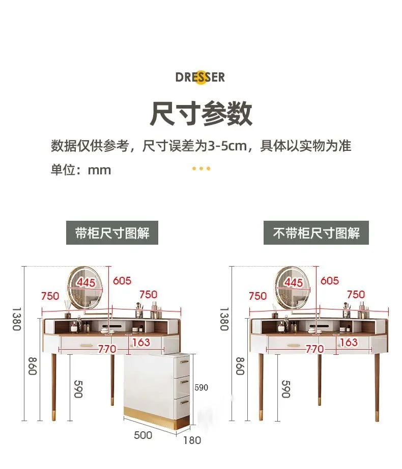 Women Makeup Dressing Table Vanity Desk Angle Bedroom Luxury Corner Hairstyle Dresser Table with Mirror Penteadeira Furniture