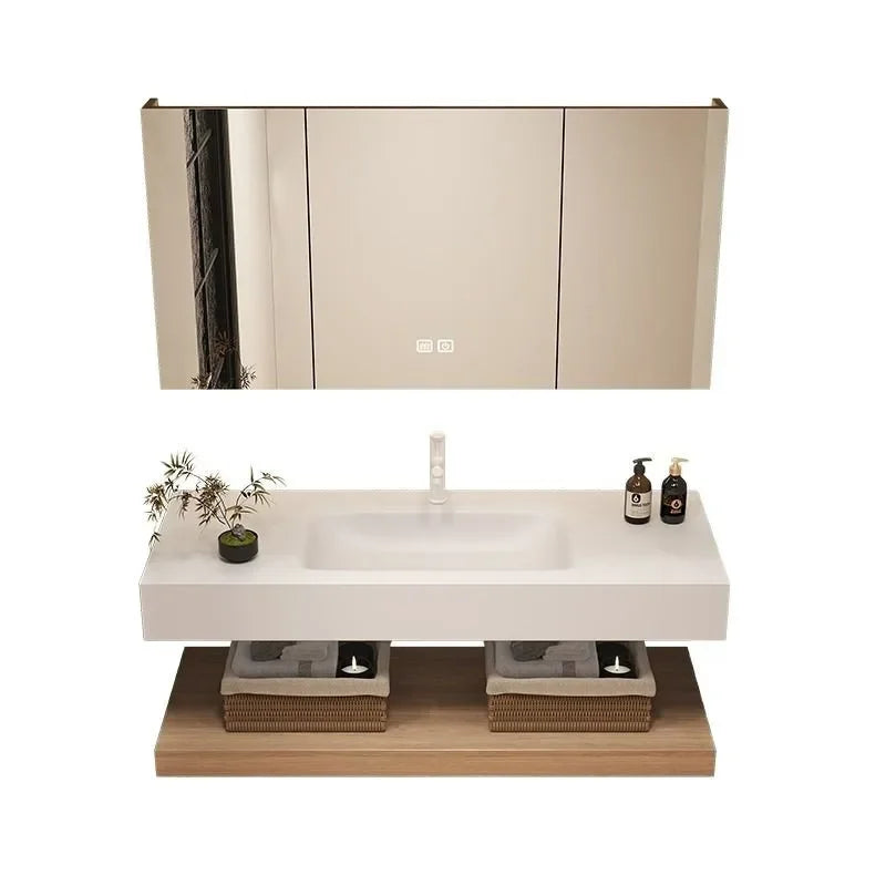 Bathroom Cabinet Slab Hot Bending Integrated Basin Wall-Mounted Bathroom Vanity Wall Hung Storage Vanity Cabinet with Basin