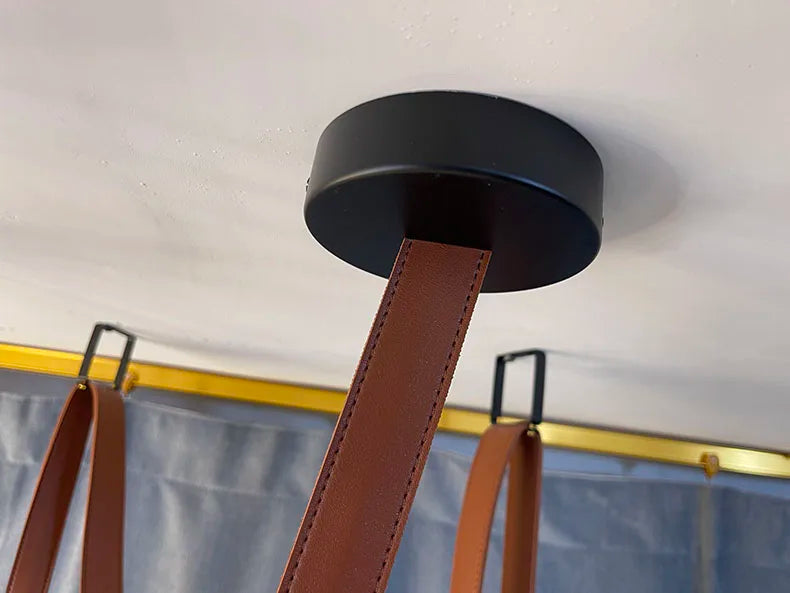 Art Deco White Glass Chandeliers Brown Black Artificial Leather Lighting G9 Bulb For Hall Parlor Dining Room Office Kitchen