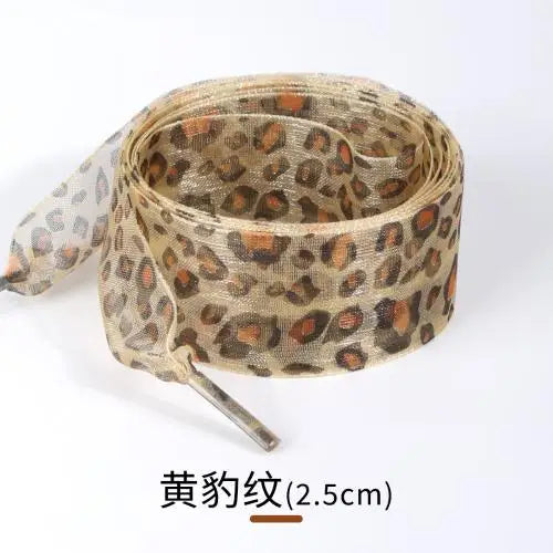 1 Pair Fashion Leopard Print Exquisite Laces for White Shoes 2.5cm Widen Silk Satin Shoelaces for Canvas Sneakers Sport Shoes