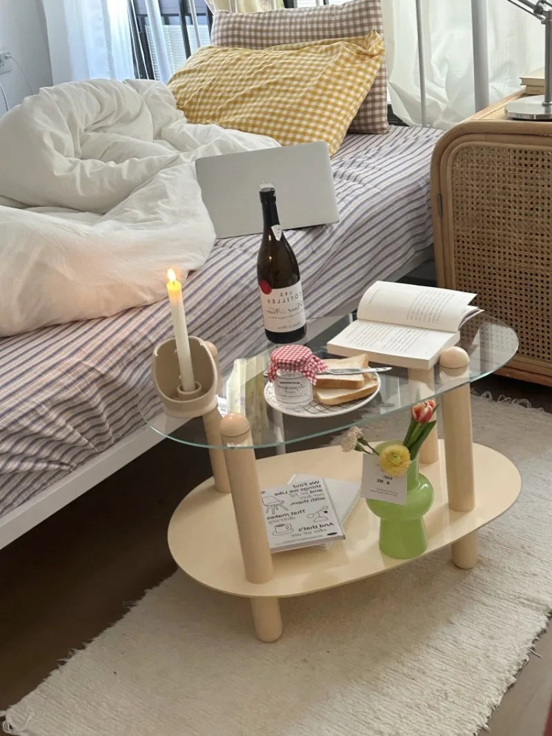 Household Living Room Simple Coffee Table Double Transparent Side Tables Modern Aesthetic Home Furniture Decoration Ornaments