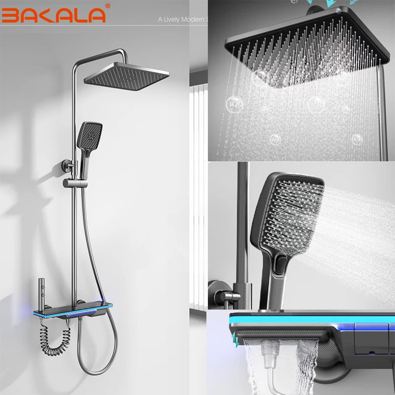 Bathroom Smart Shower System Set Bathtub Rainfall Digital Display Temperature Mixer Rain Shower Faucet Sets with Atmosphere Lamp