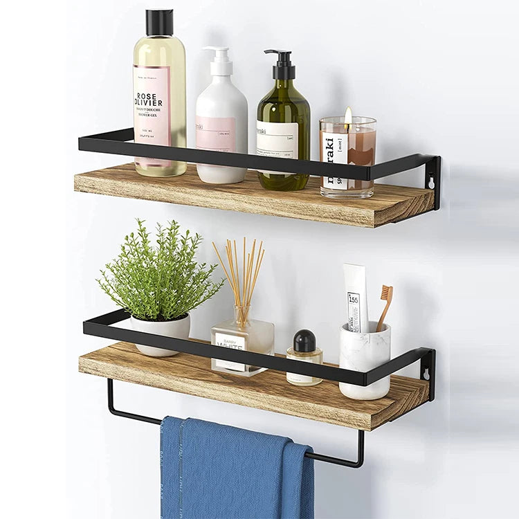 2 Sets Floating Shelves, Bathroom Shelf With Towel Bar, Wall Shelves For Bathroom/Living Room/Kitchen/Bedroom
