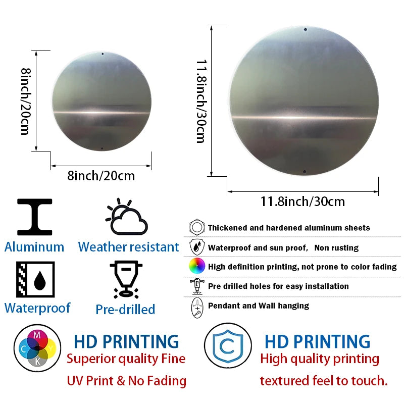 Art Deco Inspired Round Aluminum Metal Wall Art Decor, 3D Embossed Religious Theme Plaque, Perfect Gift for Home, Dorm Bedroom