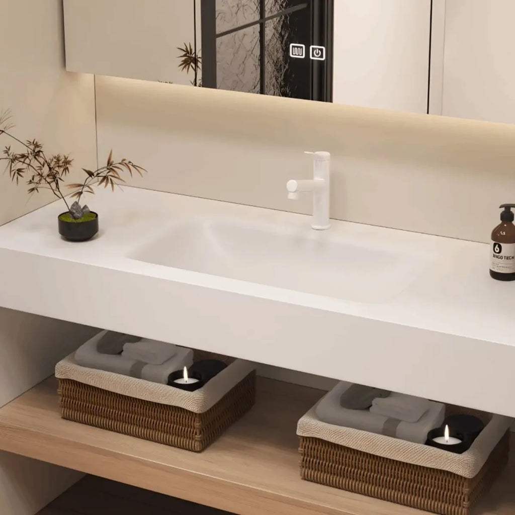 Bathroom Cabinet Slab Hot Bending Integrated Basin Wall-Mounted Bathroom Vanity Wall Hung Storage Vanity Cabinet with Basin