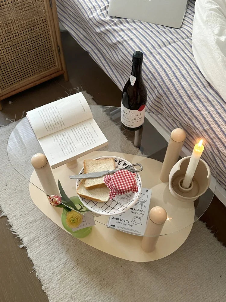 Household Living Room Simple Coffee Table Double Transparent Side Tables Modern Aesthetic Home Furniture Decoration Ornaments