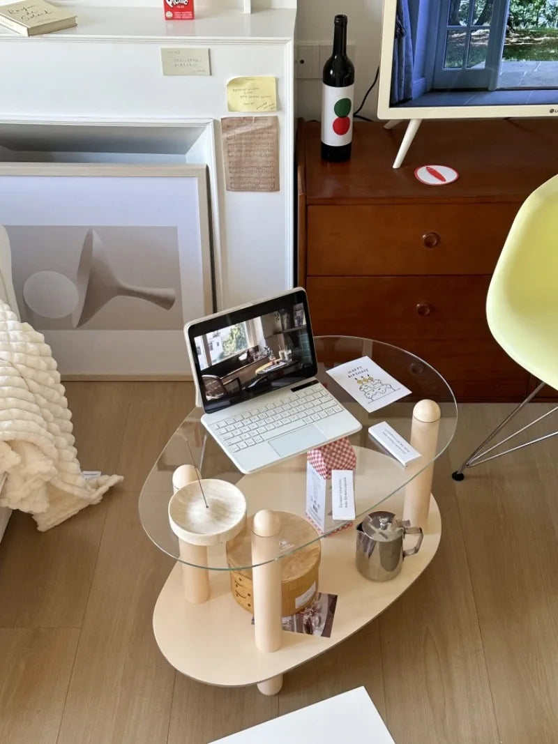 Household Living Room Simple Coffee Table Double Transparent Side Tables Modern Aesthetic Home Furniture Decoration Ornaments