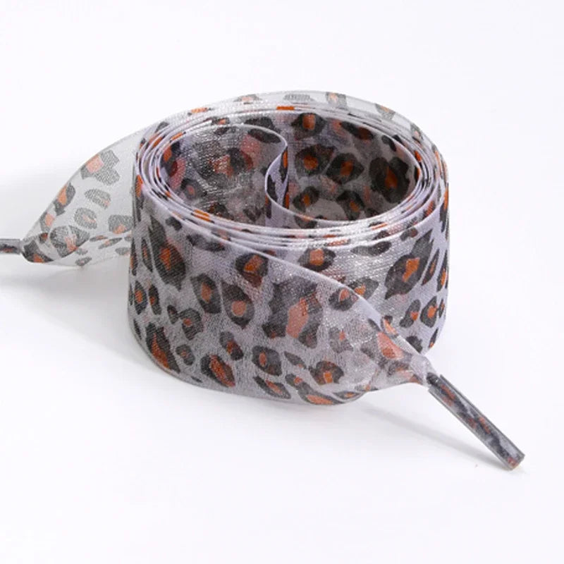 1 Pair Fashion Leopard Print Exquisite Laces for White Shoes 2.5cm Widen Silk Satin Shoelaces for Canvas Sneakers Sport Shoes