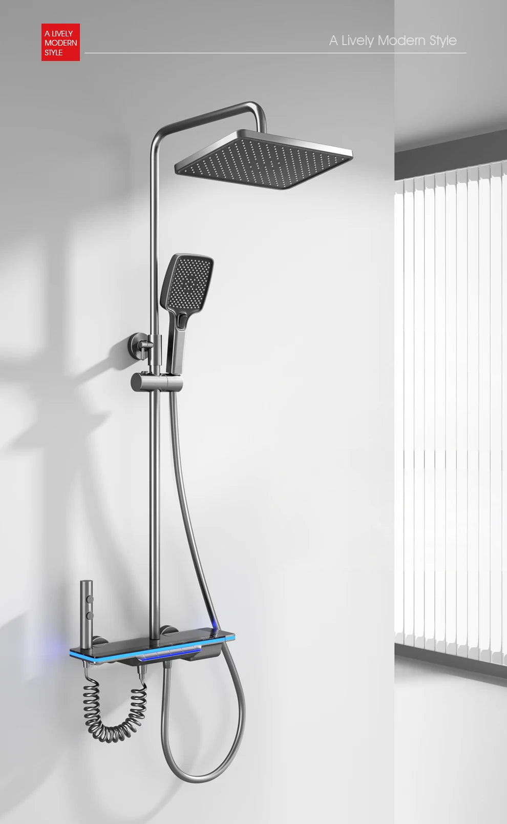 Bathroom Smart Shower System Set Bathtub Rainfall Digital Display Temperature Mixer Rain Shower Faucet Sets with Atmosphere Lamp