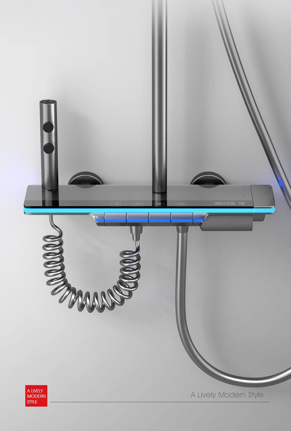 Bathroom Smart Shower System Set Bathtub Rainfall Digital Display Temperature Mixer Rain Shower Faucet Sets with Atmosphere Lamp