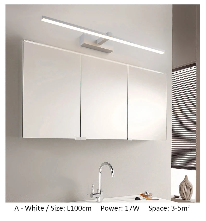 Bathroom LED Wall Lamp Mirror Light Indoor Lighting 40/60/80/100cm Long Strip Light Bedroom Washroom Kitchen Luminaire Lustre