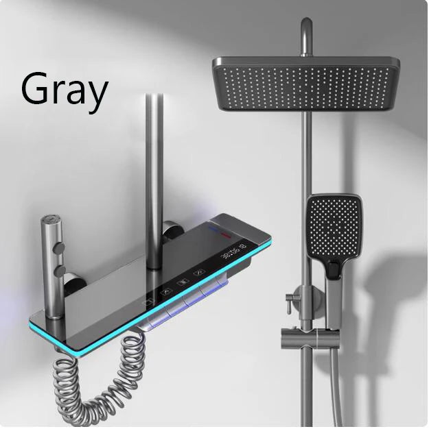 Bathroom Smart Shower System Set Bathtub Rainfall Digital Display Temperature Mixer Rain Shower Faucet Sets with Atmosphere Lamp