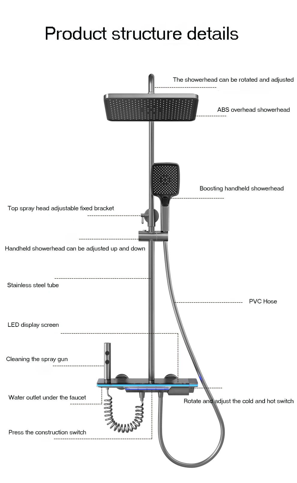 Bathroom Smart Shower System Set Bathtub Rainfall Digital Display Temperature Mixer Rain Shower Faucet Sets with Atmosphere Lamp