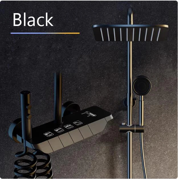 Bathroom Smart Shower System Set Bathtub Rainfall Digital Display Temperature Mixer Rain Shower Faucet Sets with Atmosphere Lamp