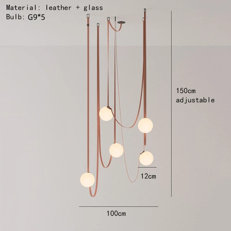 Art Deco White Glass Chandeliers Brown Black Artificial Leather Lighting G9 Bulb For Hall Parlor Dining Room Office Kitchen