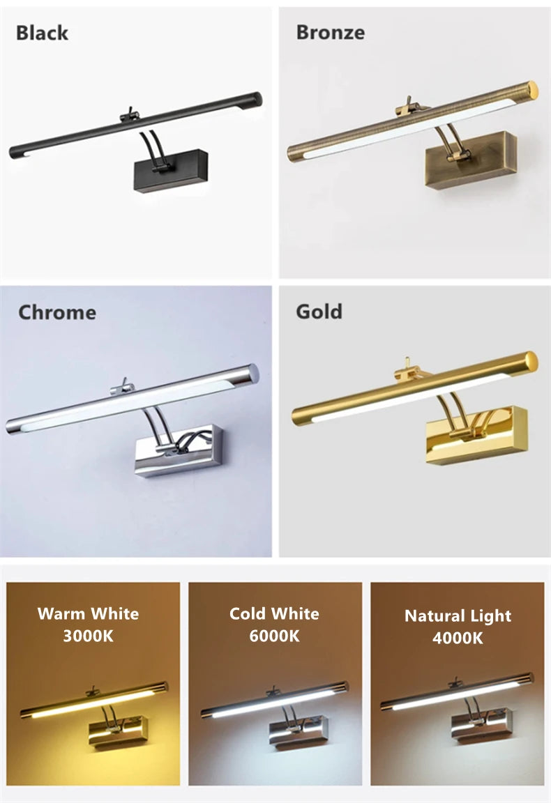 Bathroom Vanity LED Wall Lamp Picture Light Warerproof 40/55/70cm Adjustable Angle Makeup Cabinet Mirror Light Sconce Lighting