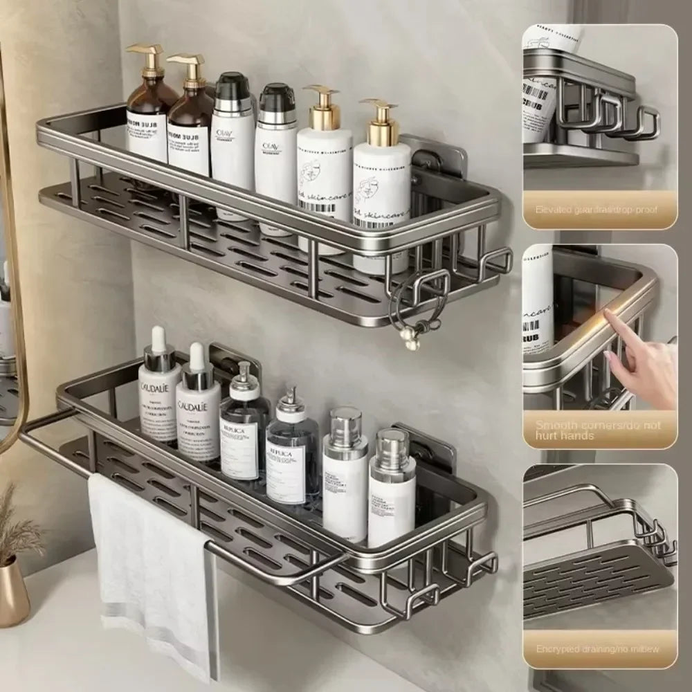 Bathroom Shelf No Drill Wall Mounted Shampoo Bottle Shower Corner Rack Toilet Storage Rack Aluminum Bathroom Kitchen Accessories
