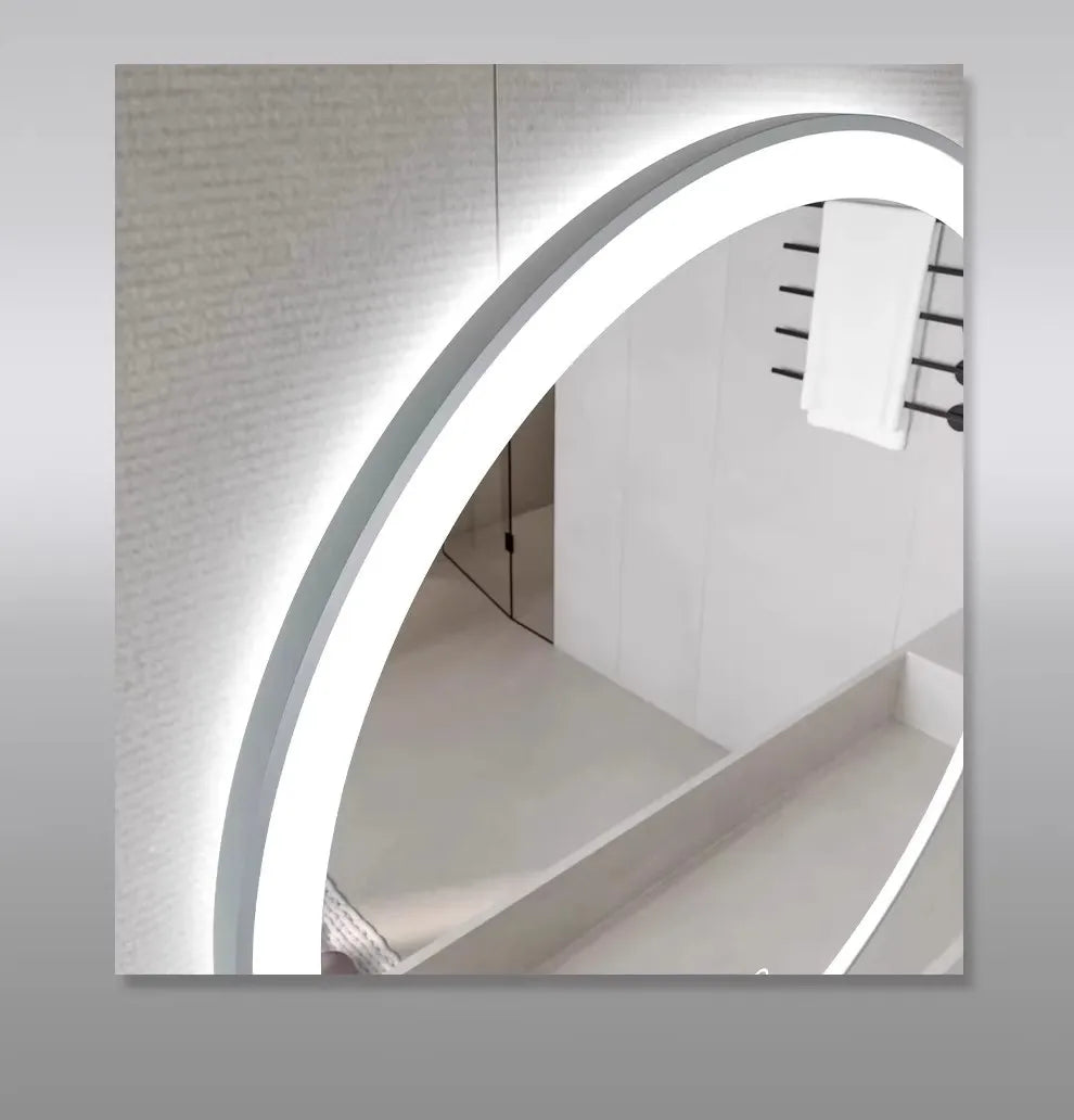Bathroom Makeup Bathroom Mirror Non-punching Wall Hanging Diameter 50CM Smart LED Light Bathroom Mirror Anti-fog Touch Screen