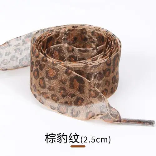 1 Pair Fashion Leopard Print Exquisite Laces for White Shoes 2.5cm Widen Silk Satin Shoelaces for Canvas Sneakers Sport Shoes