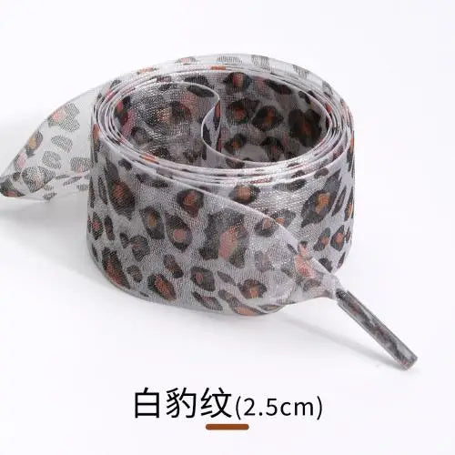 1 Pair Fashion Leopard Print Exquisite Laces for White Shoes 2.5cm Widen Silk Satin Shoelaces for Canvas Sneakers Sport Shoes