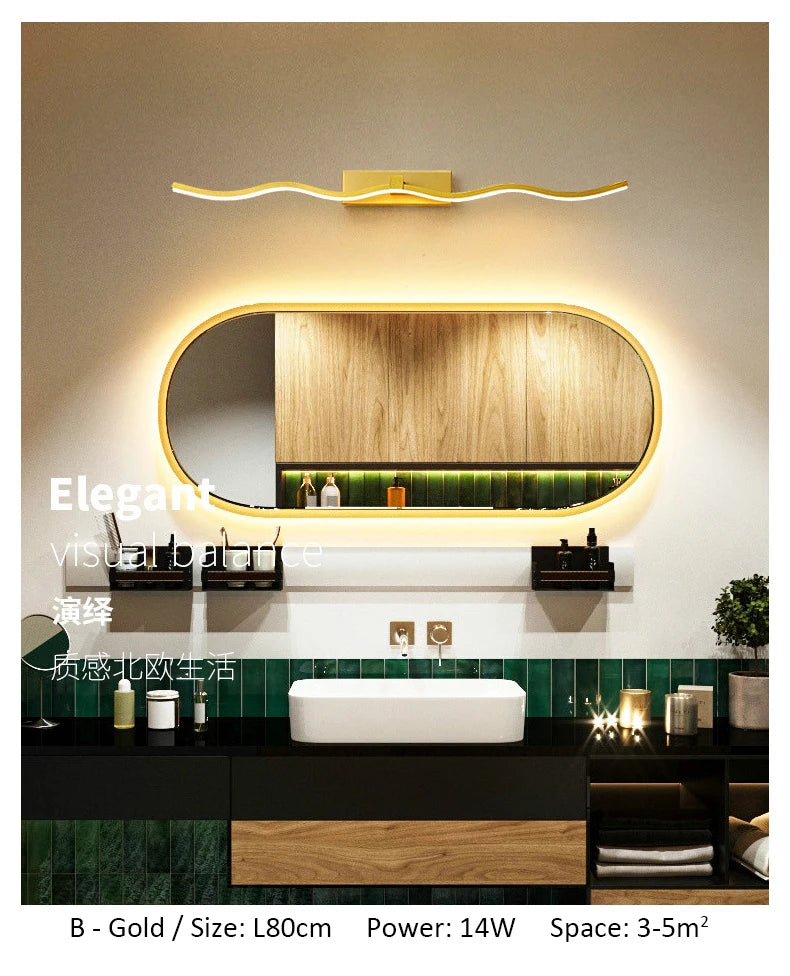Bathroom LED Wall Lamp Mirror Light Indoor Lighting 40/60/80/100cm Long Strip Light Bedroom Washroom Kitchen Luminaire Lustre