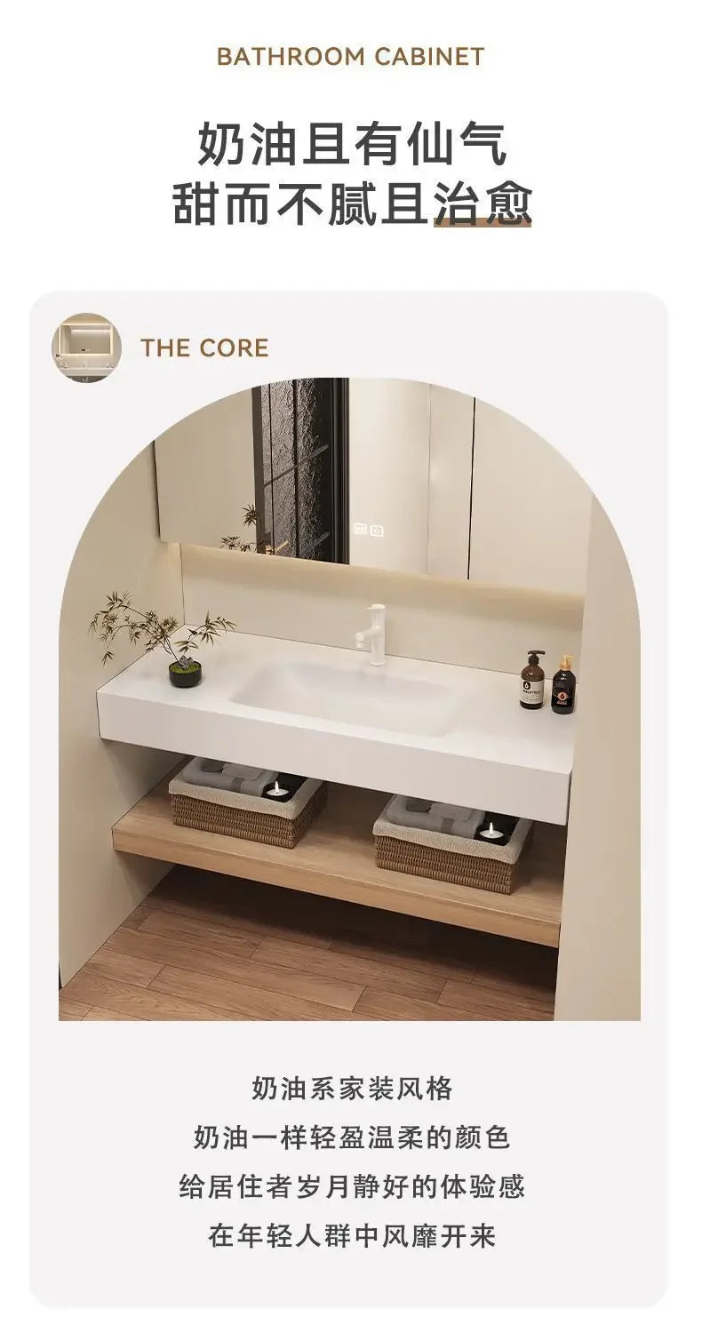 Bathroom Cabinet Slab Hot Bending Integrated Basin Wall-Mounted Bathroom Vanity Wall Hung Storage Vanity Cabinet with Basin